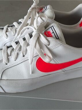 Nike White Low-Top Sneakers with Neon Pink Swoosh